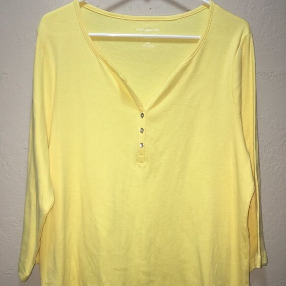 Croft &Barrow Yellow Long Sleeve Half Button Top Size  1X-NWT - Picture 1 of 4